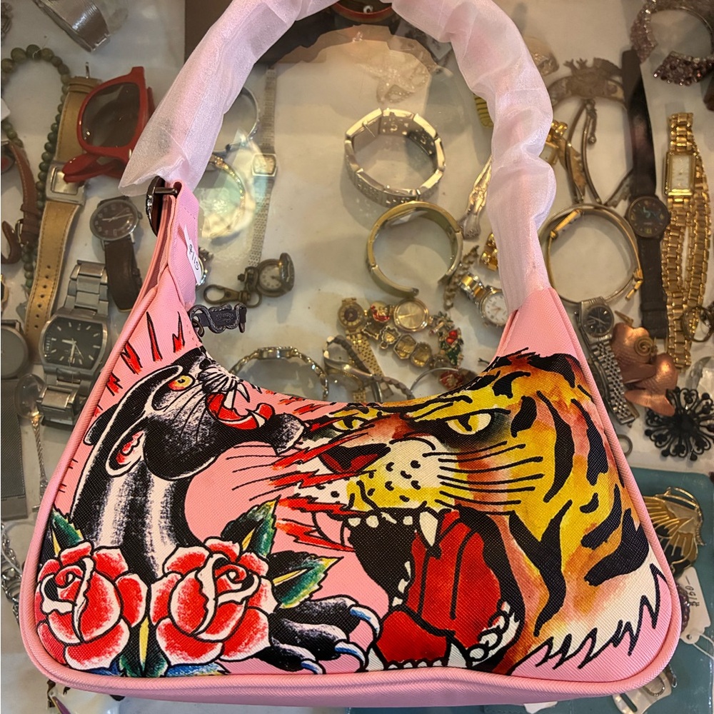 Pink Tiger and Panther Print Women's Bag